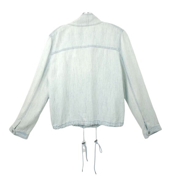 Chicos Button Front Jacket Womens Size 1 US M/8 Drawstring Washed Blue - Picture 2 of 16